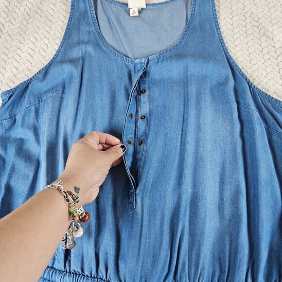 Merona Chambray Romper Womens XL Blue Casual Summer Minimalist Boho Time Capsule - Picture 2 of 9